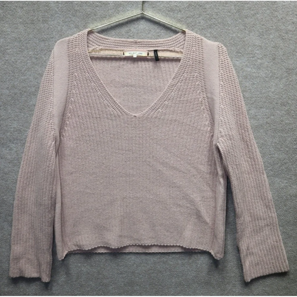 Helmut Lang Womens Cable Knit V Neck Long Sleeve Sweater Top Pink S Oversized - Picture 1 of 5